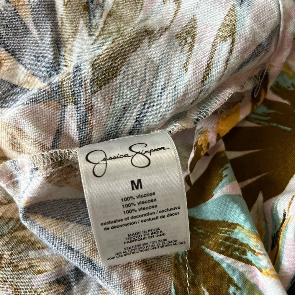 Jessica Simpson‎ Palm Tropical Yellow Pink Blue Green Flutter Sleeve Blouse Sz M - Picture 8 of 8